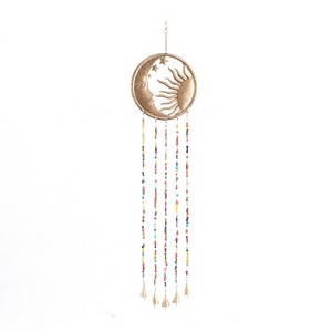 37" Iron Glam Moon and Sun Windchime with Beaded Strands Brass - Olivia & May: Luxury Style, Spot Clean, Yellow Decorative Bell - 1 of 4