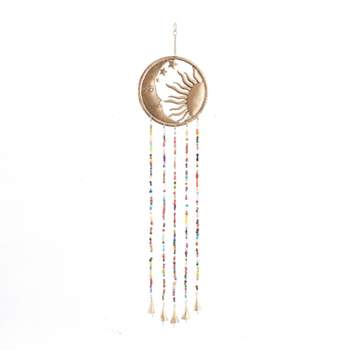 37" Iron Glam Moon and Sun Windchime with Beaded Strands Brass - Olivia & May