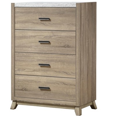 1pc Rustic Transitional Contemporary Chest Natural Brown Faux Stone Top Bed Side Cabinet Furniture