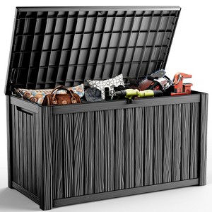 Gulches 180GAL Outdoor Storage Box, Dual Compartments & Heavy-Duty Steel Supports,Black - 1 of 4