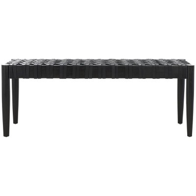 Walda Leather Woven Bench - Black - Safavieh