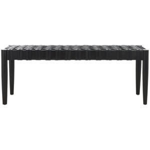 Walda Leather Woven Bench - Black - Safavieh - 1 of 4