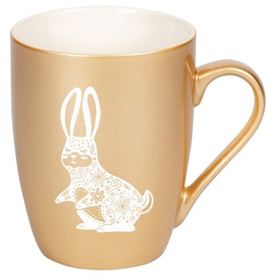 Elanze Designs 10 Ounce Metallic Finish New Bone China Tea Coffee Cup Mug� Gold Gentle Floral Rabbit