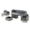 Ovios Venice 9pc Wicker Outdoor Patio Furniture Set Conversation Sofa with a Metal Fire Pit, Swivel Chairs and Cushions - 2 of 4