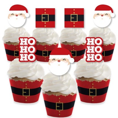 Big Dot of Happiness Jolly Santa Claus - Cupcake Decoration - Christmas Party Cupcake Wrappers and Treat Picks Kit - Set of 24