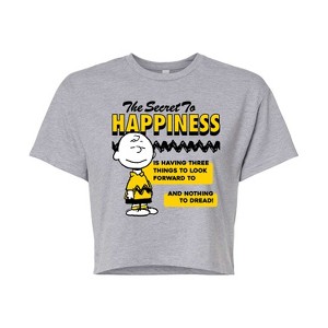 Women's - Peanuts - Secret To Happiness Cropped Graphic T-Shirt - 1 of 4