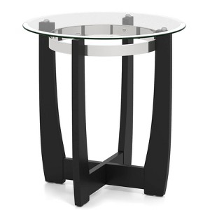 Costway 1/2 PCS 24" Round Side Table Glass End Table with Tempered Glass Top Cross Black/Walnut - 1 of 4