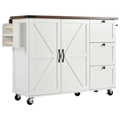 NicBex 3 Drawer Rolling Kitchen Island Cart with 1 Double-Door Cabinet and Racks,Kitchen Island on Wheels with Storage,Island Table for Kitchen