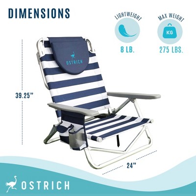 Blue and White Striped Aluminum Camping Chair with Armrests
