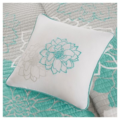 Gray and Aqua Full Cotton Reversible Quilt Set