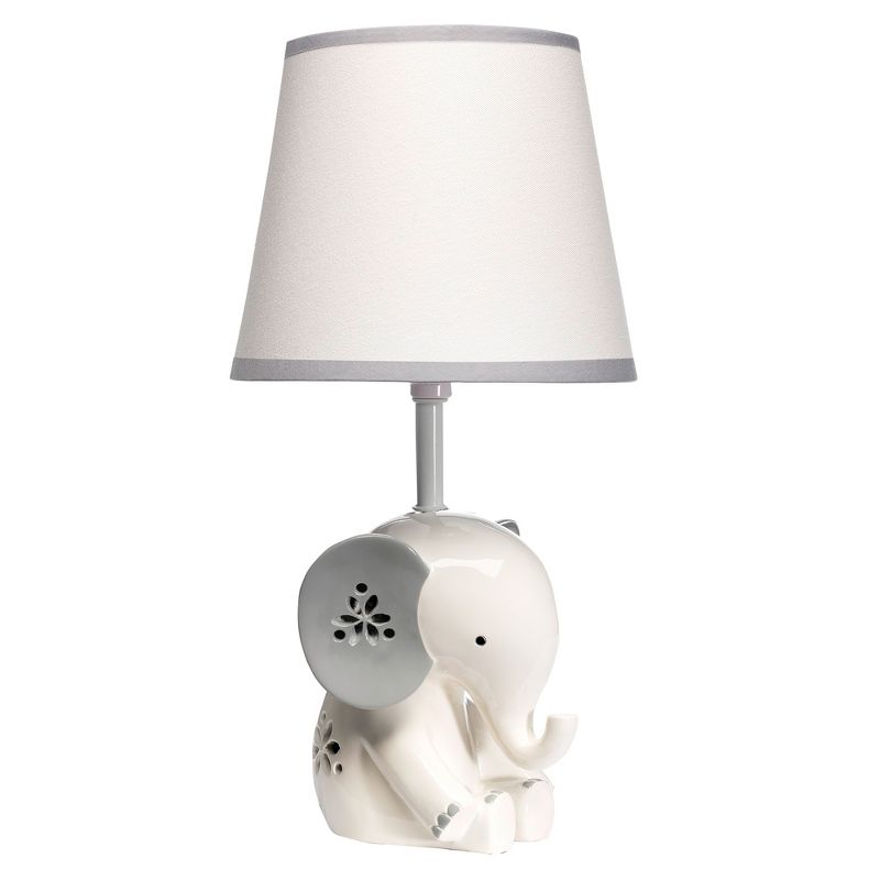 Lambs & Ivy Happy Jungle White/Grey Elephant Nursery Lamp with Shade & Bulb, 1 of 5