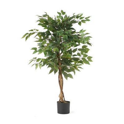 Syemin Artificial Plants Artificial Ficus Tree Dense Full Bodied Leaves Natural Branch Shape Durable For Indoor Space, Green, 49.25"*7"*7"