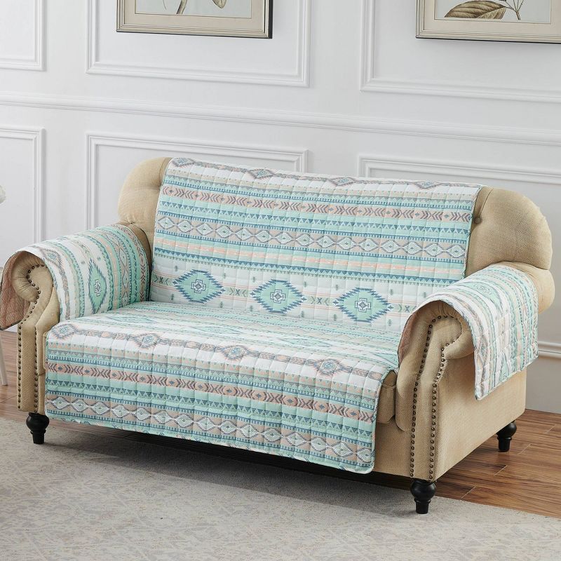 Reversible Phoenix Loveseat Furniture Protector Slipcover Turquoise - Greenland Home Fashions, 6 of 8