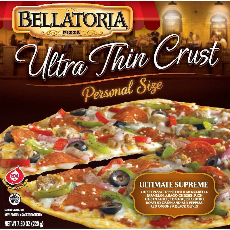 Bellatoria Personal Size Thin Crust Supreme Frozen Pizza - 7.8oz, 1 of 4