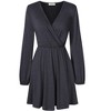 Women's Wrap V Neck Swing Long Sleeve Mini Dress Elastic Waist Fit Flare Dress - 2 of 4