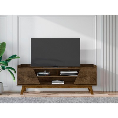 Sapphtopaz Modern TV Stand Media TV Console for TVs Up to 55" with Storage Cabinets & 2 Open Shelves TV Stand with Wood Leg for Living Room