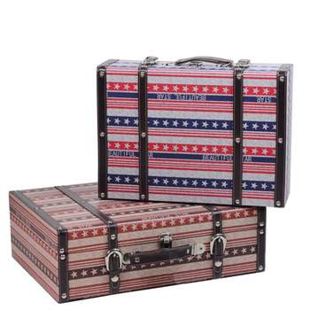 Northlight Set of 2 Vintage-Style Red, White and Blue Beautiful Star Decorative Wooden Luggage Trunks 17.5"