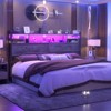 Aheaplus Headboard with Storage shelves and Charging Station, Wood Headboard with LED Light - 3 of 4