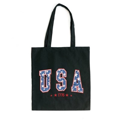 City Creek Prints USA Varsity Stars Canvas Tote Bag - 15x16 - Black