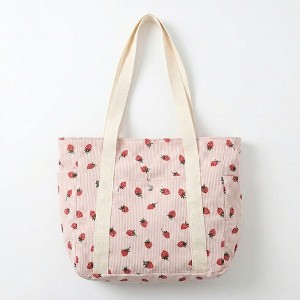 Alilang Women's Strawberry Print Corduroy Tote Bag with Double
