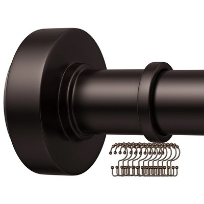 LunaLulinlk Bronze Shower Rod with 12 Hooks,43''-72'',Never Rust,Never Slip,Adjustable Tension Metal Rod