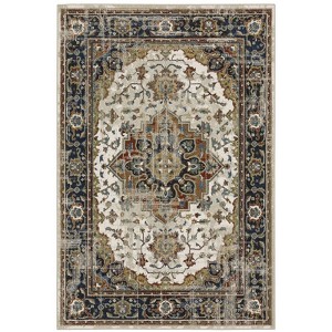 Victor Vintage Medallion Area Rug Beige/Blue - Captiv8e Designs - 1 of 4