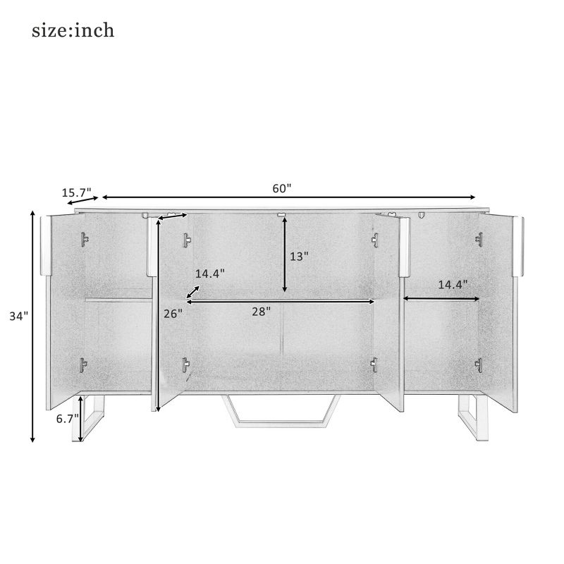 Modern Buffet Sideboard Cabinet with Metal handles & Legs and Adjustable Shelves-ModernLuxe, 3 of 11