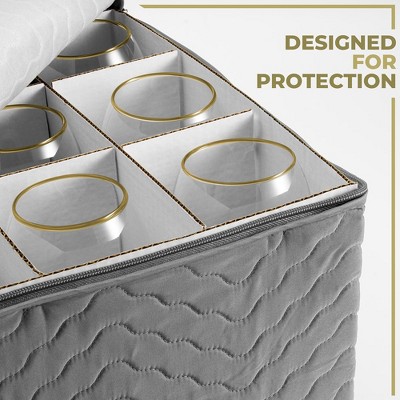 Gray Quilted Fabric Stackable Lidded Glassware Storage Box