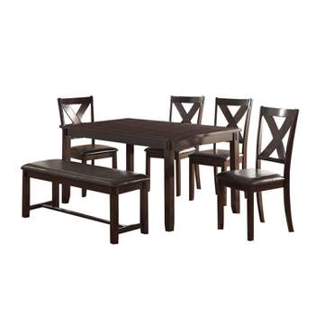 6pc Upholstered Rubber Wood Dining Set Brown - Benzara