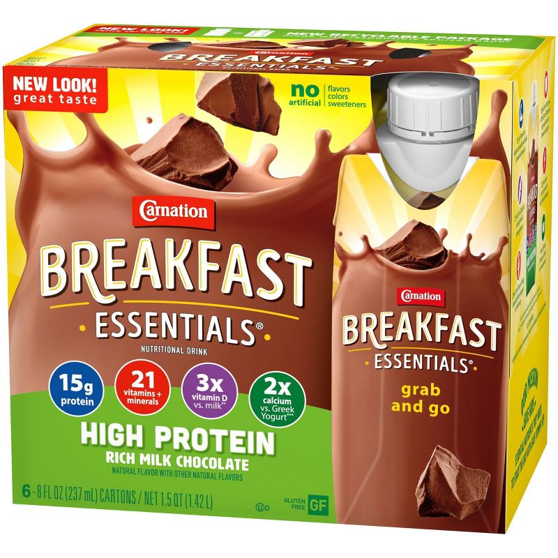 Carnation Breakfast Essentials High Protein Ready to Drink Rich Milk Chocolate - 6ct / 1.5QT, 3 of 8