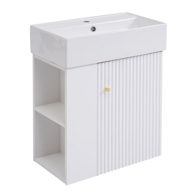 NicBex 21.6" Bathroom Vanity with Sink, Floating Vanity, Bathroom Cabinet Storage with 2 Spacious Drawers and 2 Open Shelf for Bathroom