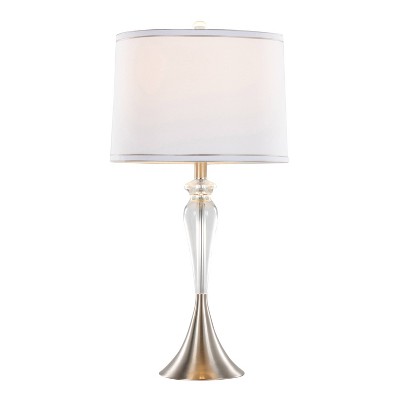 Ashland 28" White Linen Shade Crystal Table Lamp Set