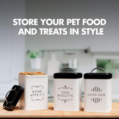 White and Black Metal Pet Treat Canister, 36 oz
