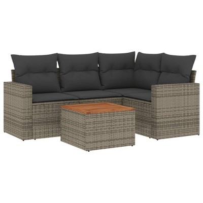 vidaXL Patio Sofa Set with Cushions Outdoor Furniture 5 Piece Poly Rattan - Gray