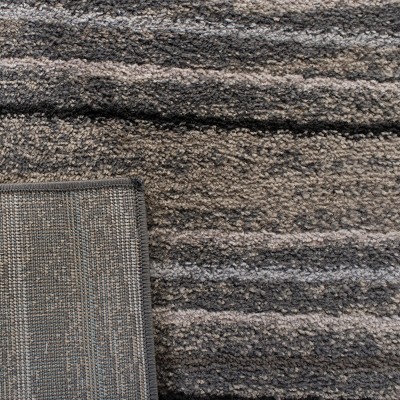 Silver and Beige Striped Synthetic Outdoor Area Rug