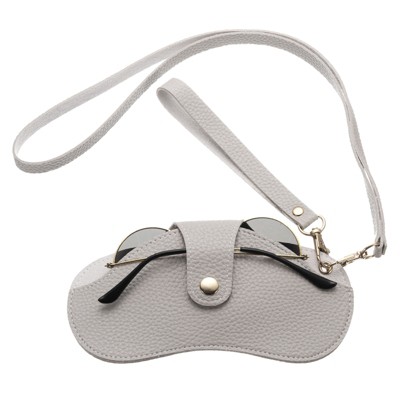 Unique Bargains PU Leather Glasses Case Holder with Neck and Wrist Lanyard 7" x 4"
