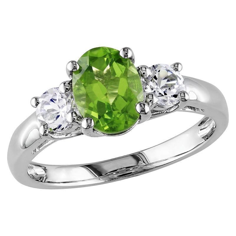 1.25 CT. T.W. Peridot and .64 CT. T.W. Sapphire 4-Prong Setting Ring in Sterling Silver, 1 of 5