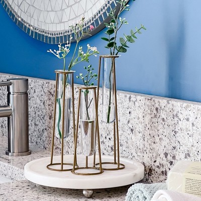 Gold Metal Stand with Glass Test Tube Vases