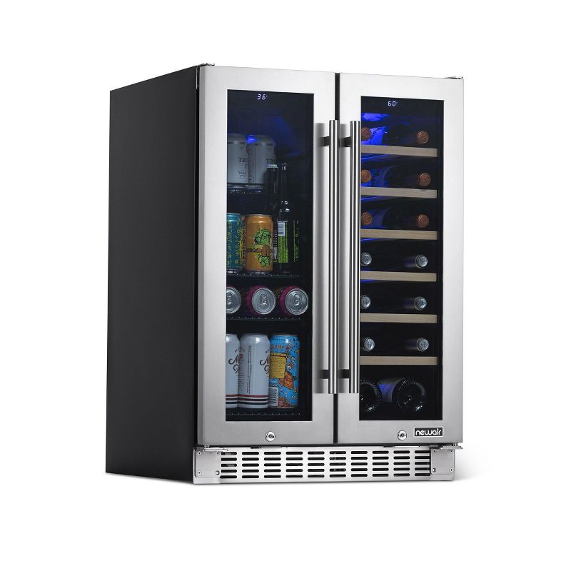 Newair 24" Built-in Dual Zone Refrigerator 18 Bottle and 58 Can French Door Wine and Beverage Fridge in Stainless Steel, Drinks and Wine Cooler, 1 of 17
