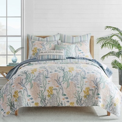 Full Blue Cotton Reversible Quilt Set with Shams