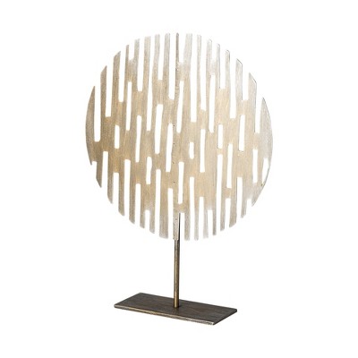 HomeRoots 17" Antiqued Gold Round Disc Metal Tabletop Sculpture