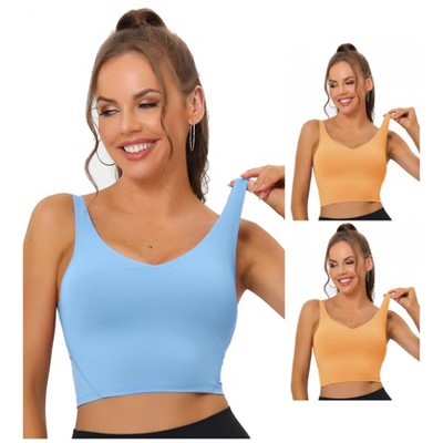 Allegra K Women's Workout Fitness Longline Wireless Padded Sports Bras Multicolored