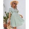 Coolmee Women Summer Maternity Dress Floral Print V Neck Pleated Hem Flutter Sleeve Ruffle A Line Flowy MIdi Dress with Belt - 4 of 4