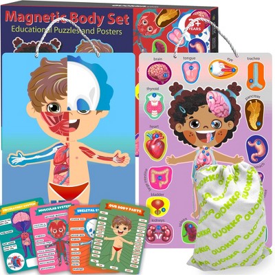 QUOKKA Magnetic Puzzles for Kids – Montessori Puzzles for Toddlers 3-5 – Preschool Game Learning Human Body Parts Anatomy Skeleton