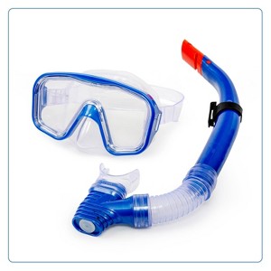 Aqua Leisure DOMINICA Adult Snorkel Mask Combo - Blue: Latex-Free, Polycarbonate Lens - 1 of 4