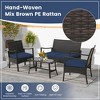 Tangkula 4 Pieces Outdoor Patio PE Wicker Sofa w/ Tempered Glass Coffee Table for Porch & Backyard - 4 of 4