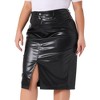 Agnes Orinda Women's Plus Size Faux Leather Front Slit High Waist Bodycon Party Midi Pencil Skirt with Pockets - 2 of 4