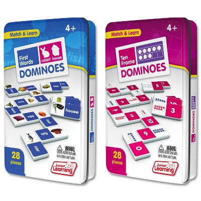 Junior Learning Ten Frame and First Words Dominoes Game Set - 56 Dominoes