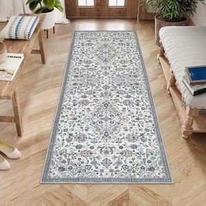 Coucheta Vintage Washable Area Rug, Low Pile Carpet, Non-Slip Rubber Backing, Soft Distressed Flower Accent Rug for Living Room, Bedroom, Office - 1 of 4