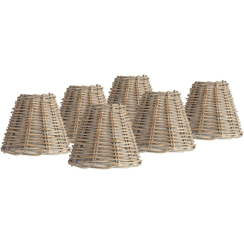 Springcrest Collection Set of 6 Lamp Shades Natural Wicker Weave Small 3" Top x 6" Bottom x 5" High Candelabra Clip-On Fitting, 1 of 8